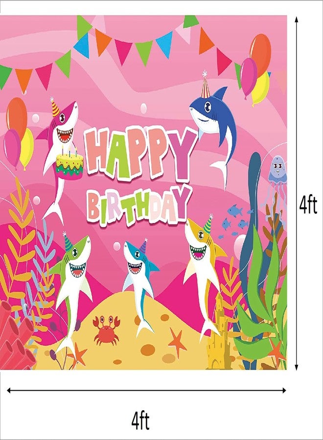 ثيم ماي بارتي زينة حفلات عيد ميلاد مستوحاة من أغنية بيبي شارك مع لافتة خلفية "عيد ميلاد سعيد" للبنات والأولاد (4 أقدام × 4 أقدام) - Image 4